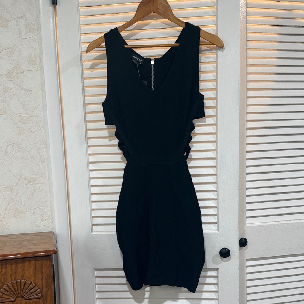 bebe Black Bodycon Dress with rib cutouts